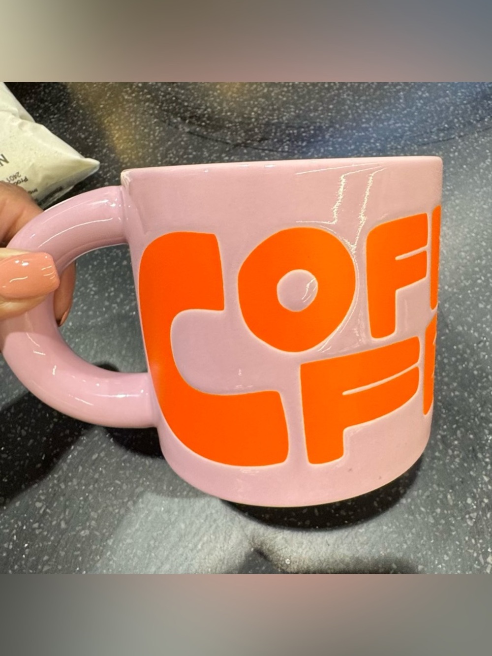 Starbucks 2026 Lavendar Pink Ceramic Coffee Mug with Bold Orange Lettering